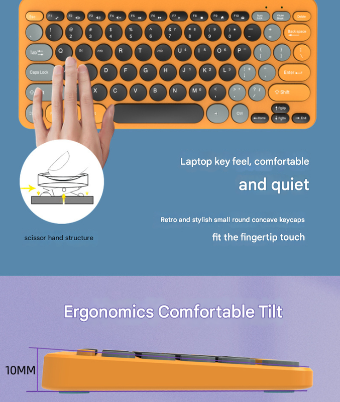 Purple Wireless Retro Keyboard and Mouse Set - Compact and Colorful Design