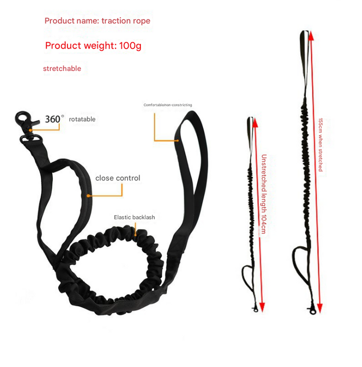 M Black Hands-Free Dog Leash with Adjustable Waist Belt - Shock Absorbing Bungee Lead