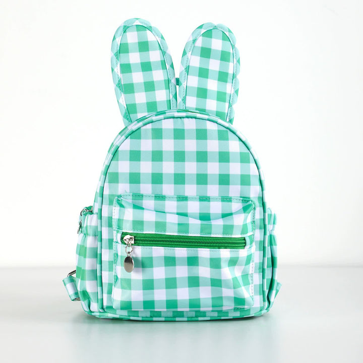 Green Kids Bunny Ear Gingham Backpack - Cute Mini Bag for Girls