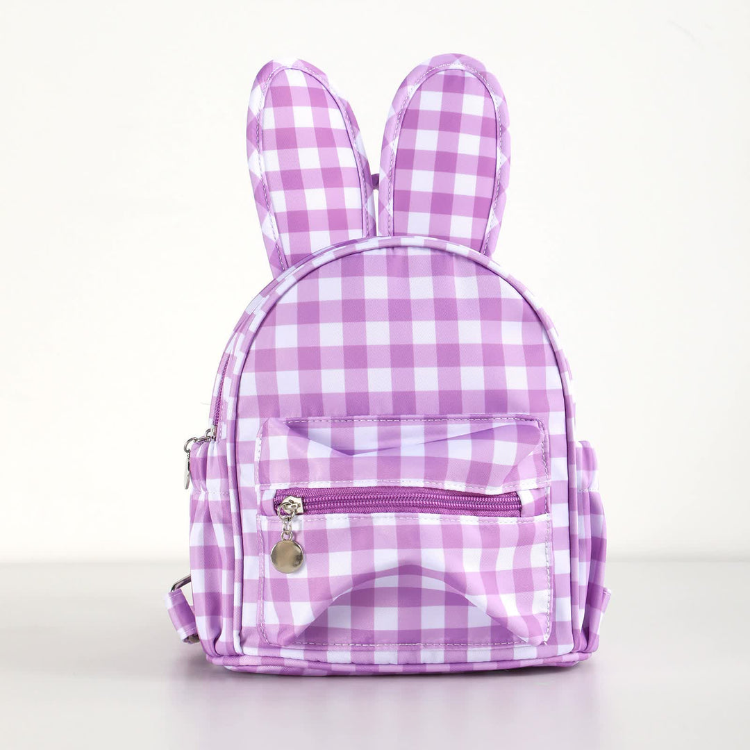 Purple Kids Bunny Ear Gingham Backpack - Cute Mini Bag for Girls