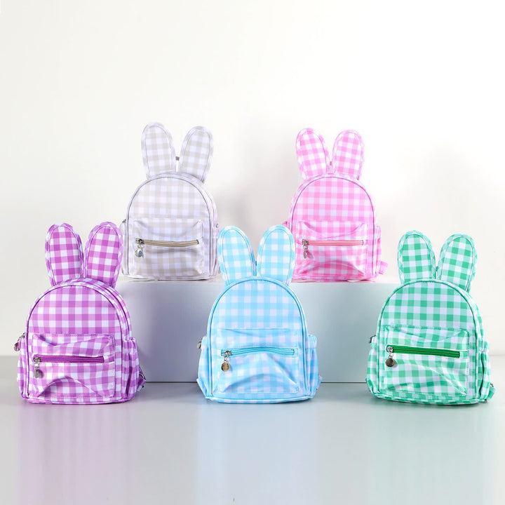 Purple Kids Bunny Ear Gingham Backpack - Cute Mini Bag for Girls