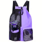 Purple Mesh Drawstring Backpack - Lightweight Sports and Beach Bag with Pockets