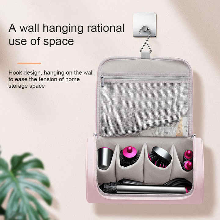 Black Portable Hair Styling Tool Organizer - Travel Storage Bag with Compartments