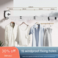 White Wall-Mounted Foldable Clothes Drying Rack - 3-Section Aluminum with 15 Windproof Hooks