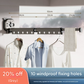 Grey Wall-Mounted Foldable Clothes Drying Rack - 2-Section Aluminum with 10 Windproof Hooks