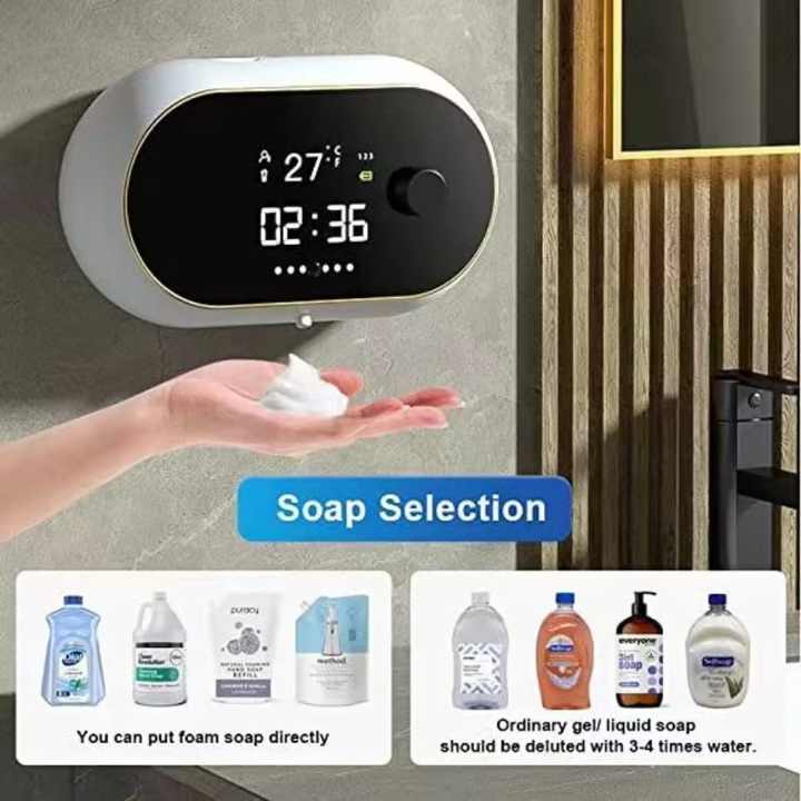 Black Gel Model Wall-Mounted Automatic Liquid Soap Dispenser with LED Display