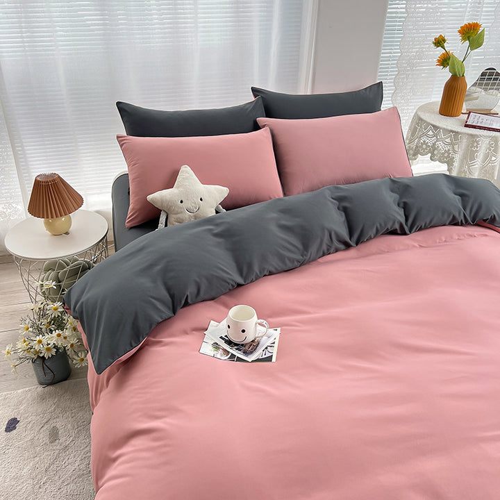 Pink and Grey 4-Piece Cotton Bedding Set - Fits 1.5m/1.8m Beds (Duvet Cover 200x230cm, Bed Sheet 230x250cm)