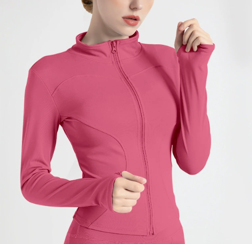 XXL Rose-red High-Stretch Slim Fit Yoga Jacket - Full Zip Workout Sports Jacket for Women