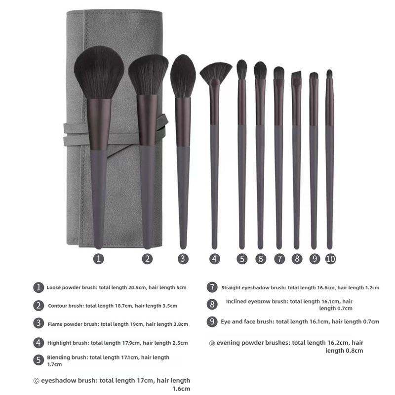 Gray 12-Piece Professional Makeup Brush Set with Cosmetic Bag - Premium Synthetic Fiber, Wooden Handle, Aluminum Tube