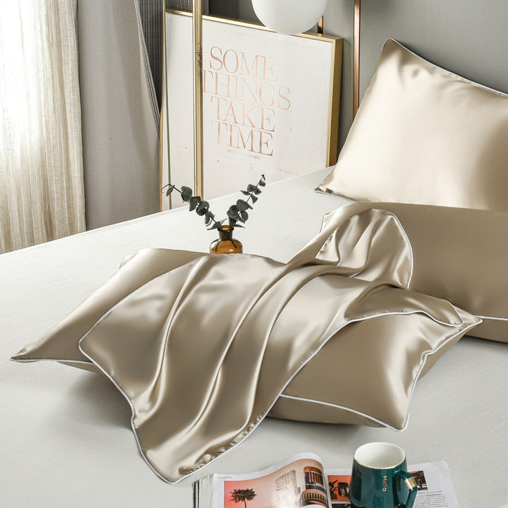 Champagne Gold Luxury Double-Sided Satin Silk Pillowcase – Summer Cooling Polyester Pillow Cover Set(Without Pillow Core)