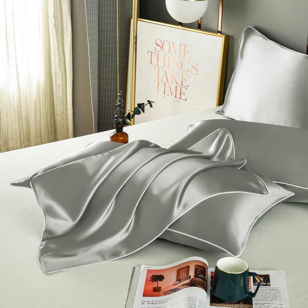 Grey Luxury Double-Sided Satin Silk Pillowcase - Summer Cooling Polyester Pillow Cover Set(Without Pillow Core)