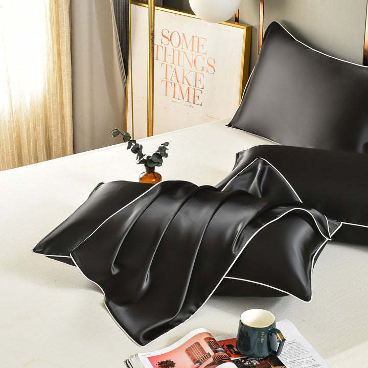 Black Luxury Double-Sided Satin Silk Pillowcase - Summer Cooling Polyester Pillow Cover Set(Without Pillow Core)