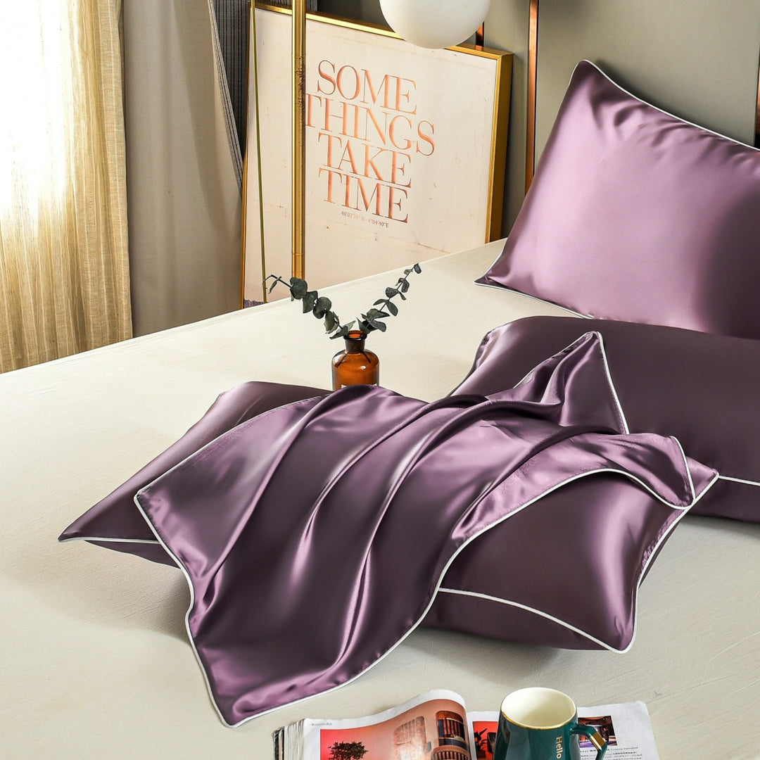 Purple Luxury Double-Sided Satin Silk Pillowcase - Summer Cooling Polyester Pillow Cover Set(Without Pillow Core)