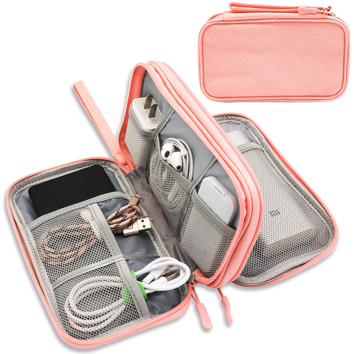 Pink Portable Digital Organizer Bag - Multifunctional Storage for Power Banks, Cables, and Accessories(Photography Props Not Included)