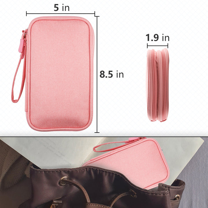 Pink Portable Digital Organizer Bag - Multifunctional Storage for Power Banks, Cables, and Accessories(Photography Props Not Included)