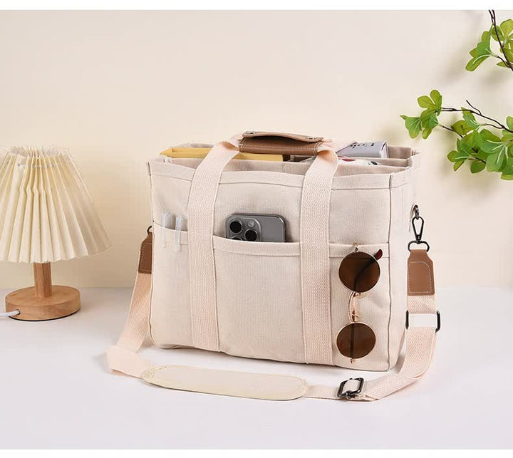 White Large Capacity Multi-Compartment Tote Bag - Stylish and Versatile for Women, Ideal for Organizing Essentials or as a Mommy Bag(Photography props not included)