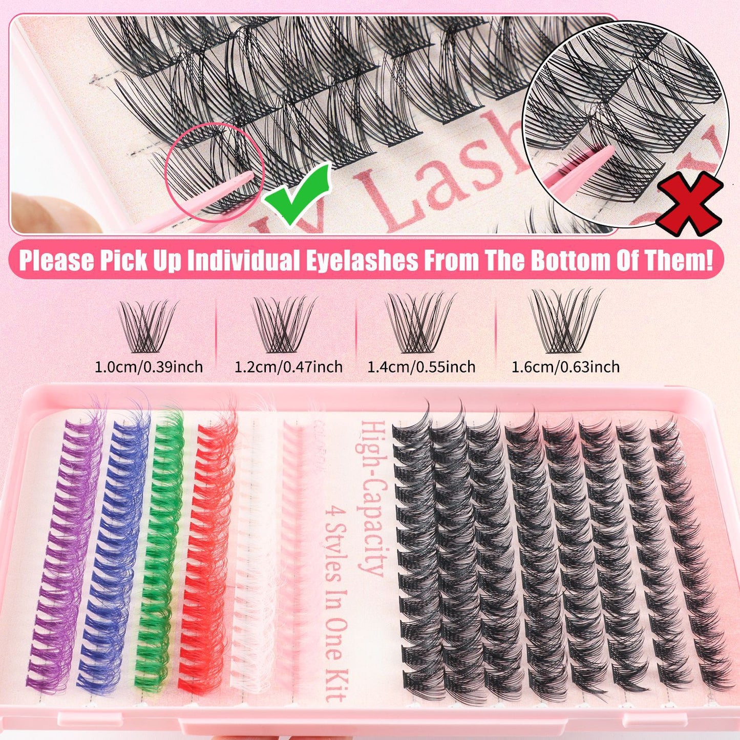 392 Eyelashes Set DIY Lash Clusters Kit - High-Capacity 4 Styles with Black and Colorful Lashes