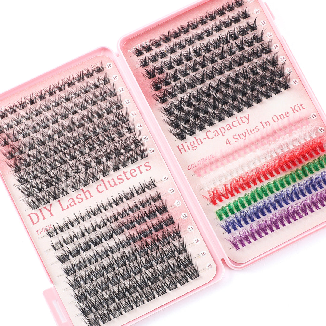 392 Eyelashes Set DIY Lash Clusters Kit - High-Capacity 4 Styles with Black and Colorful Lashes