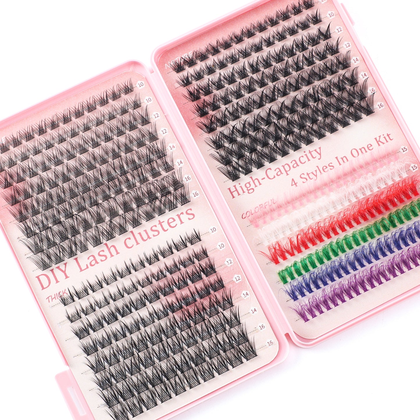 392 Eyelashes Set DIY Lash Clusters Kit - High-Capacity 4 Styles with Black and Colorful Lashes