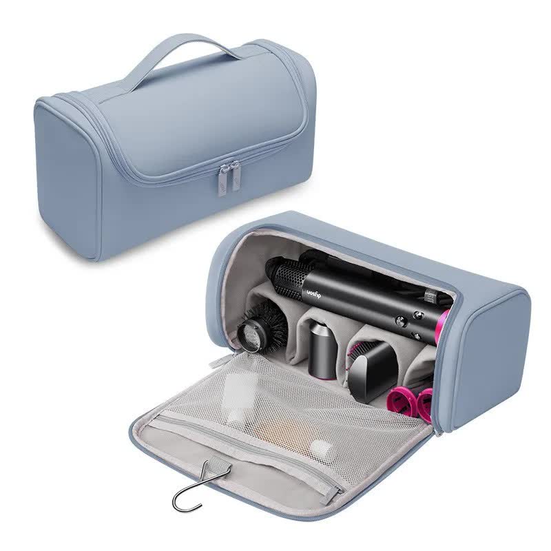 Blue Portable PU Storage Bag for Hair Curlers, Hair Dryers, and Styling Tools(Hair dryers, etc. are shooting props and are not included in the product)