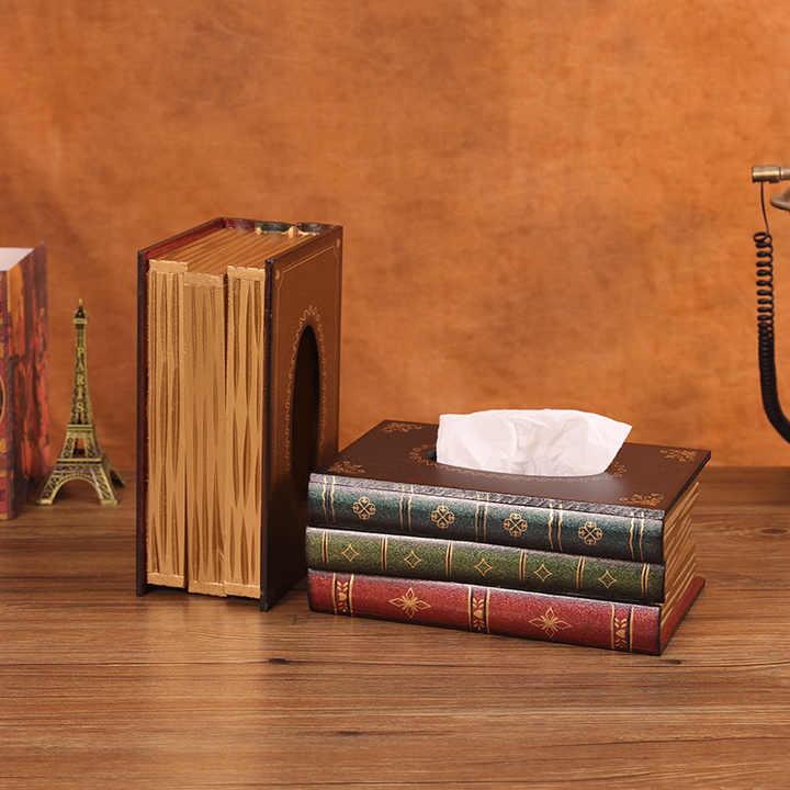 1 piece Dark Red Vintage Wooden Tissue Box - Creative Book-Shaped Tissue Holder for Home and Restaurant