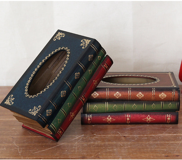 1 piece Dark Red Vintage Wooden Tissue Box - Creative Book-Shaped Tissue Holder for Home and Restaurant