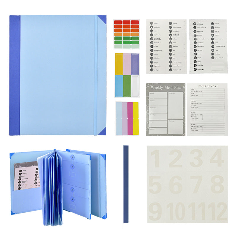 Blue Accordion File Binder with 12 Envelopes - Durable Document Organizer