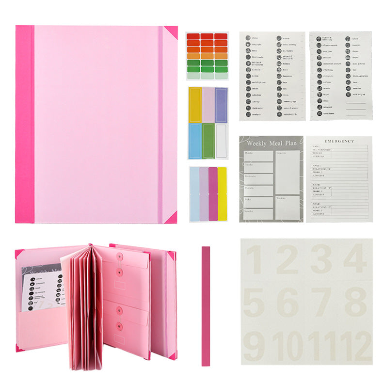 Pink Accordion File Binder with 12 Envelopes - Durable Document Organizer