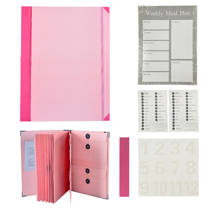 (Thick Version)Pink Accordion File Binder with 12 Envelopes - Durable Document Organizer