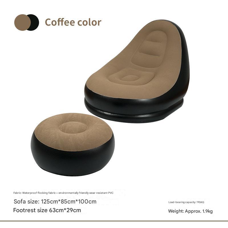 Coffee And Black Patchwork Portable Inflatable Sofa Chair with Ottoman - Waterproof Flocked Lazy Sofa for Camping and Home Use