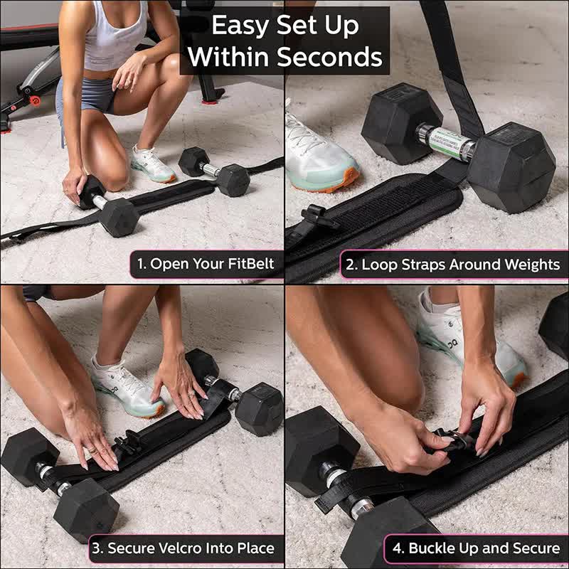 Black Portable Hip Thrust and Glute Training Belt - Adjustable Weightlifting Support Strap(Dumbbells not included)