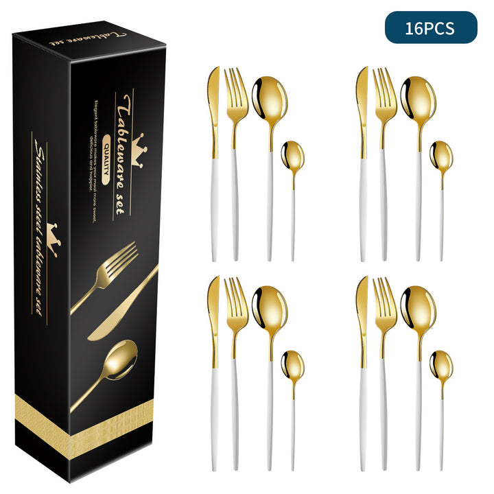 White And Gold Patchwork Colours 410 Stainless Steel 16-Piece Flatware Set - Elegant Dinnerware with Knife, Fork, Spoon for 4 People