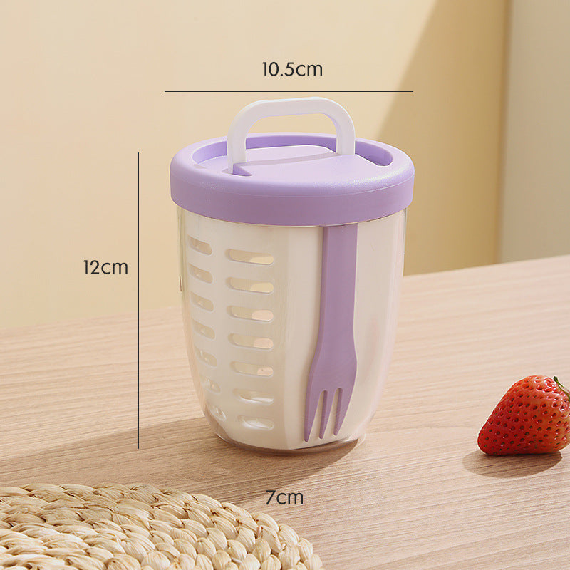 2 Pcs Purple Portable Leakproof Fruit and Salad Storage Box with Draining Function, Sealed Fresh-Keeping Bento Lunch Box with Fork, AS+PP+Silicone Material