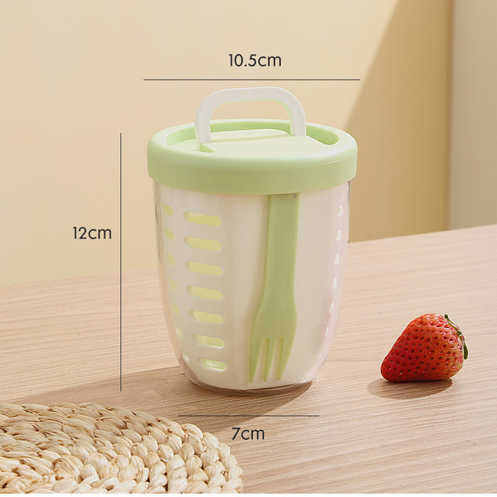 2 Pcs Green Portable Leakproof Fruit and Salad Storage Box with Draining Function, Sealed Fresh-Keeping Bento Lunch Box with Fork, AS+PP+Silicone Material