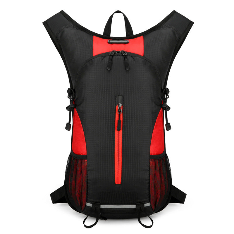 Black and Red Patchwork Style Lightweight Outdoor Cycling Backpack - Durable and Water-Resistant Oxford Fabric, Large Capacity Sports Hiking Bag, Unisex Design