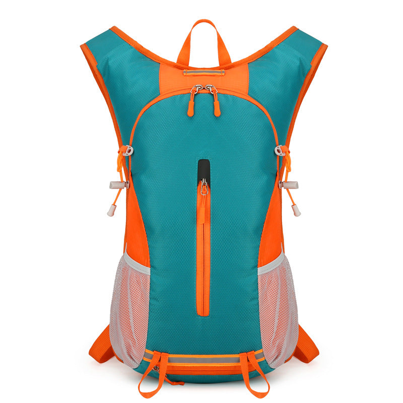 Lake Blue and Orange Patchwork Style Lightweight Outdoor Cycling Backpack - Durable and Water-Resistant Oxford Fabric, Large Capacity Sports Hiking Bag, Unisex Design