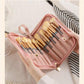 Pink Portable Shell Makeup Brush Storage Bag - Multi-Functional PU Cosmetic Organizer with Button Closure, Convertible to Stand Design(Make-up brushes are filming props, not included)