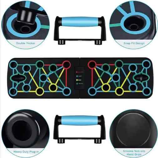 Black Multi-Function Push-Up Board 3-Piece Set with Upgraded Handles, Non-Slip Mat, and Resistance Band for Home Gym and Fitness Training