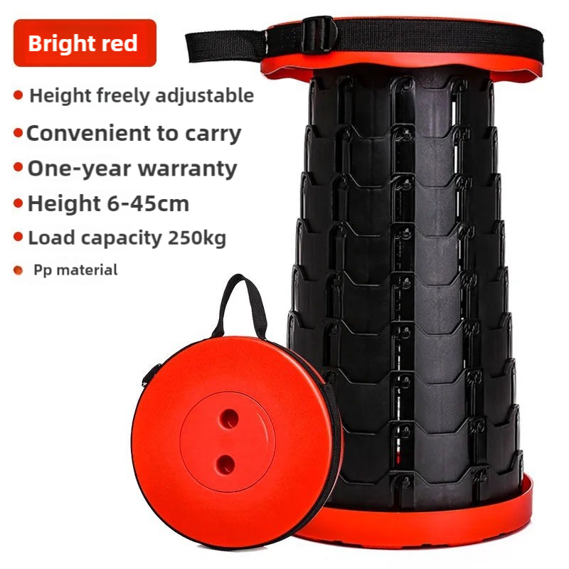 Black and Red Splicing Color Portable Outdoor Telescopic Folding Stool with 100 Weight-Bearing Buckles, Lightweight and Compact Design, Perfect for Fishing, Camping, and Travel