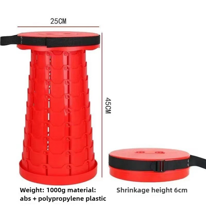 Red Portable Outdoor Telescopic Folding Stool with 100 Weight-Bearing Buckles, Lightweight and Compact Design, Perfect for Fishing, Camping, and Travel