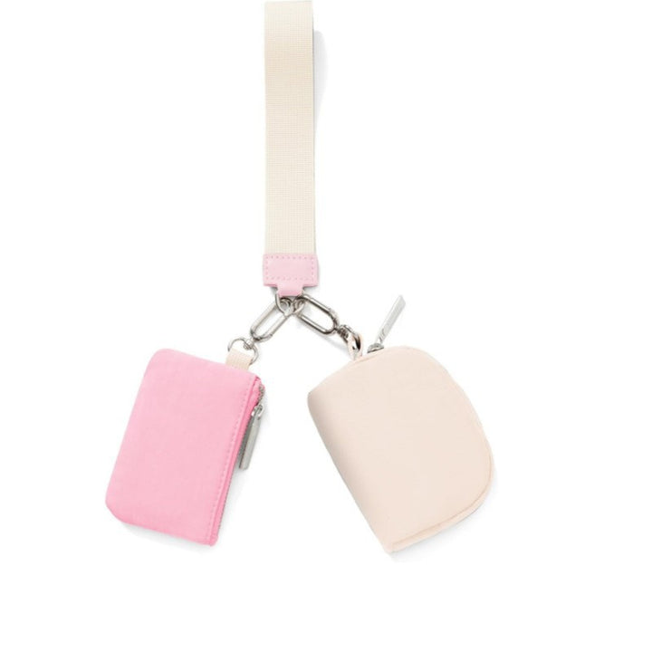 Pink And Off White Portable Ladies Wrist Bag - Mini Wallet for Cards, Coins, and Keys, Lightweight and Stylish Organizer, Perfect for Daily Use