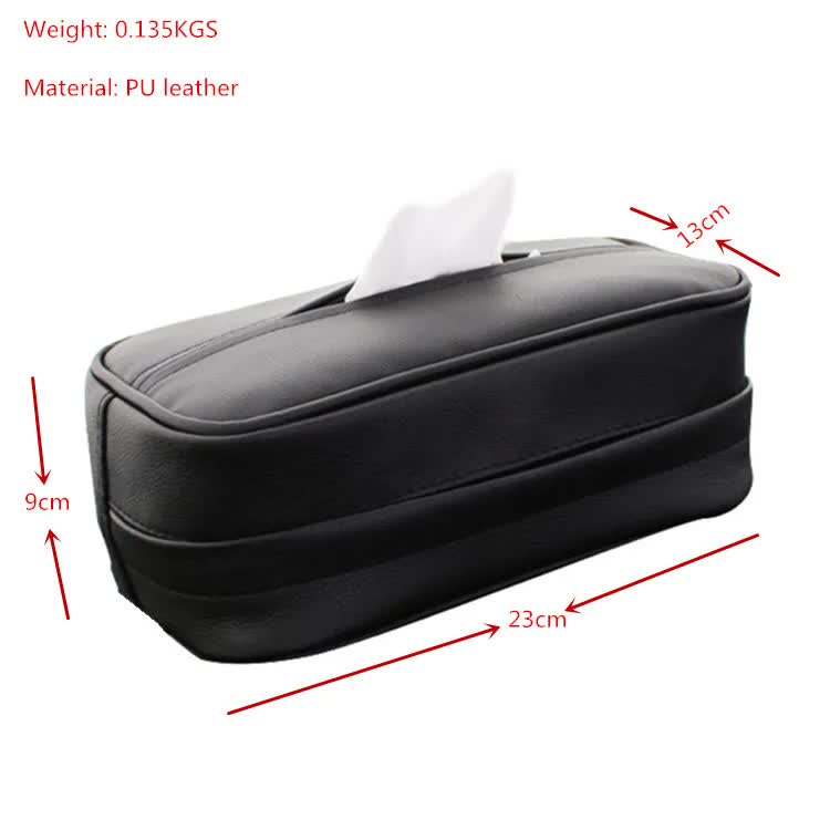 Black Multifunctional PU Leather Car Tissue Box Holder – Compact, Stylish, and Easy to Install with Headrest and Sun Visor Mounting Options