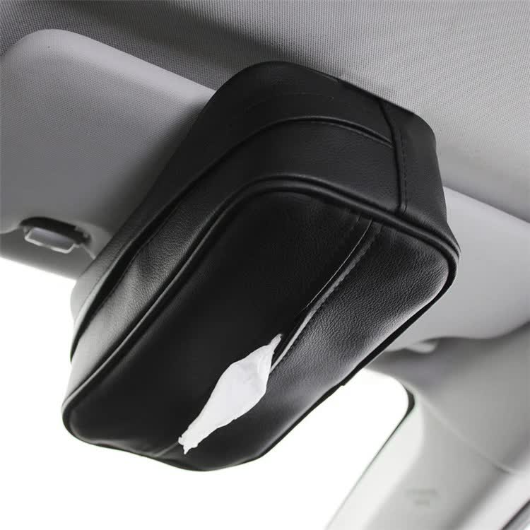 Black Multifunctional PU Leather Car Tissue Box Holder – Compact, Stylish, and Easy to Install with Headrest and Sun Visor Mounting Options