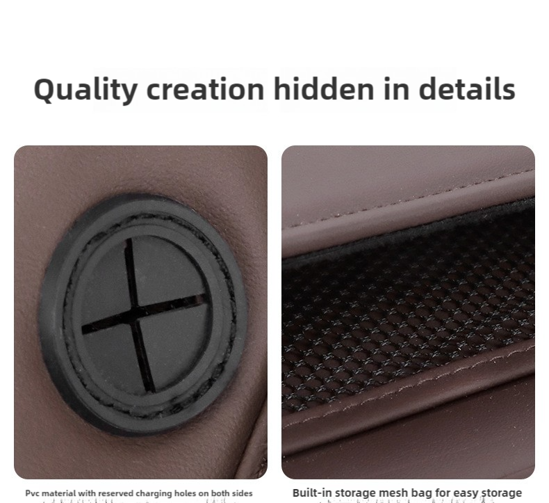 Brown PU Leather Car Storage Organizer with Dual Charging Holes and Inner Mesh Pocket, Multi-functional Door Handle Hanging Bag for Phones and Accessories, Lightweight and Durable