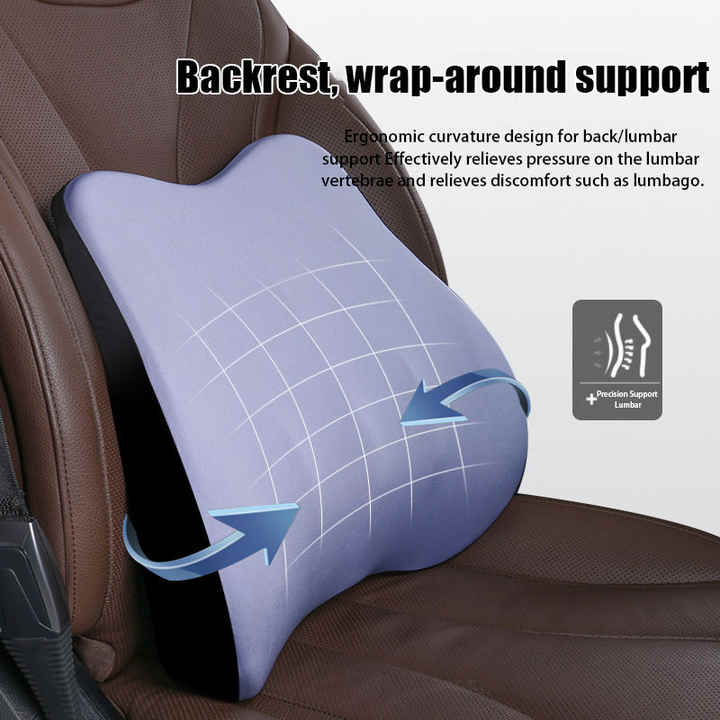 Cloud Grey Memory Foam Car Seat Neck and Lumbar Support Set - Ergonomic Cushion for Office, Home, and Driving