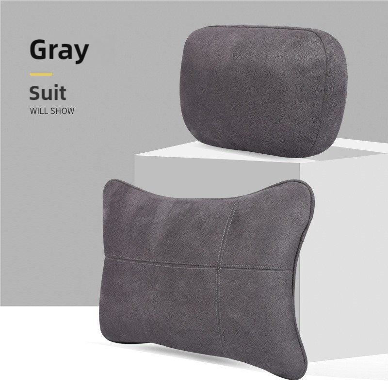 Grey Luxury Eco-Friendly Suede Car Headrest and Lumbar Cushion Set - Ergonomic Support, All-Season Comfort, Adjustable Straps, and Durable Design for Cars, Office, and Home Use