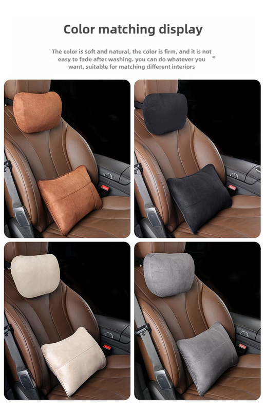 Grey Luxury Eco-Friendly Suede Car Headrest and Lumbar Cushion Set - Ergonomic Support, All-Season Comfort, Adjustable Straps, and Durable Design for Cars, Office, and Home Use