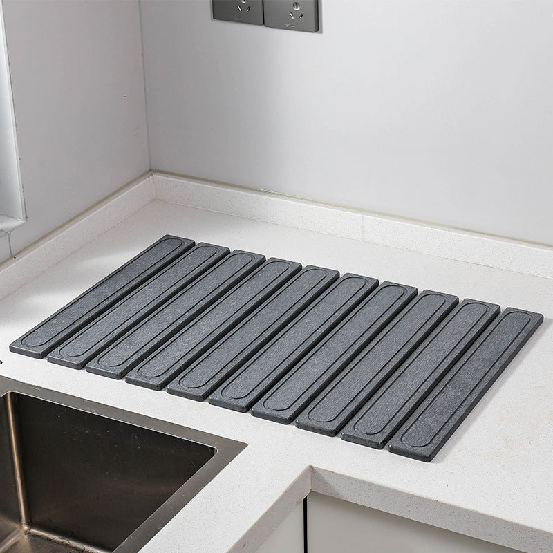 Dark Gray Square Engraved Inner Frame Foldable Diatomaceous Earth Drying Mat - Super Absorbent, Fast-Drying, Non-Slip Kitchen Countertop Mat