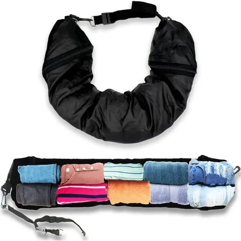 Black Waterproof Portable Refillable Travel Neck Pillow with Storage Bag – Lightweight and Compact for Airplane, Car, and Train – Multi-Purpose Travel Organizer