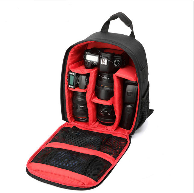 Red Lining Water-Resistant DSLR Camera Backpack with Tripod Holder, Lightweight and Spacious Photography Bag for Outdoor Use(Camera and accessories are props, not included)